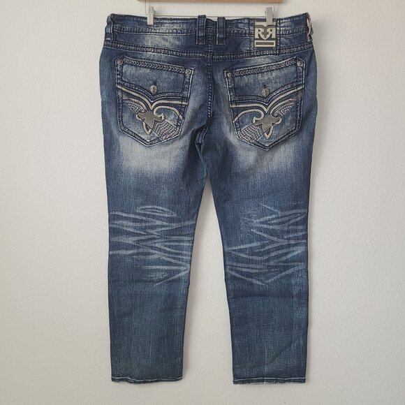 Rock Revival Cresdent Alt Straight Denim Jeans Size 44x34 Blue